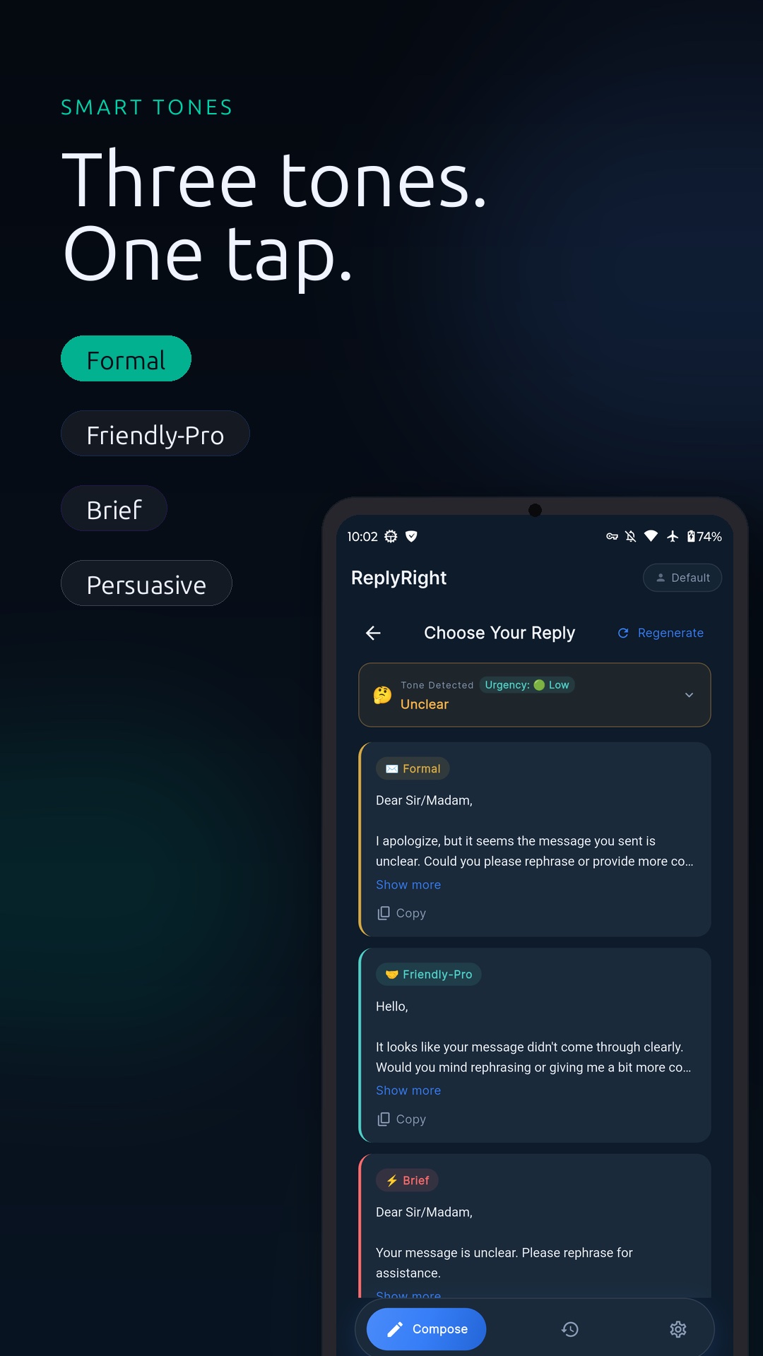 ReplyRight — three tones, one tap