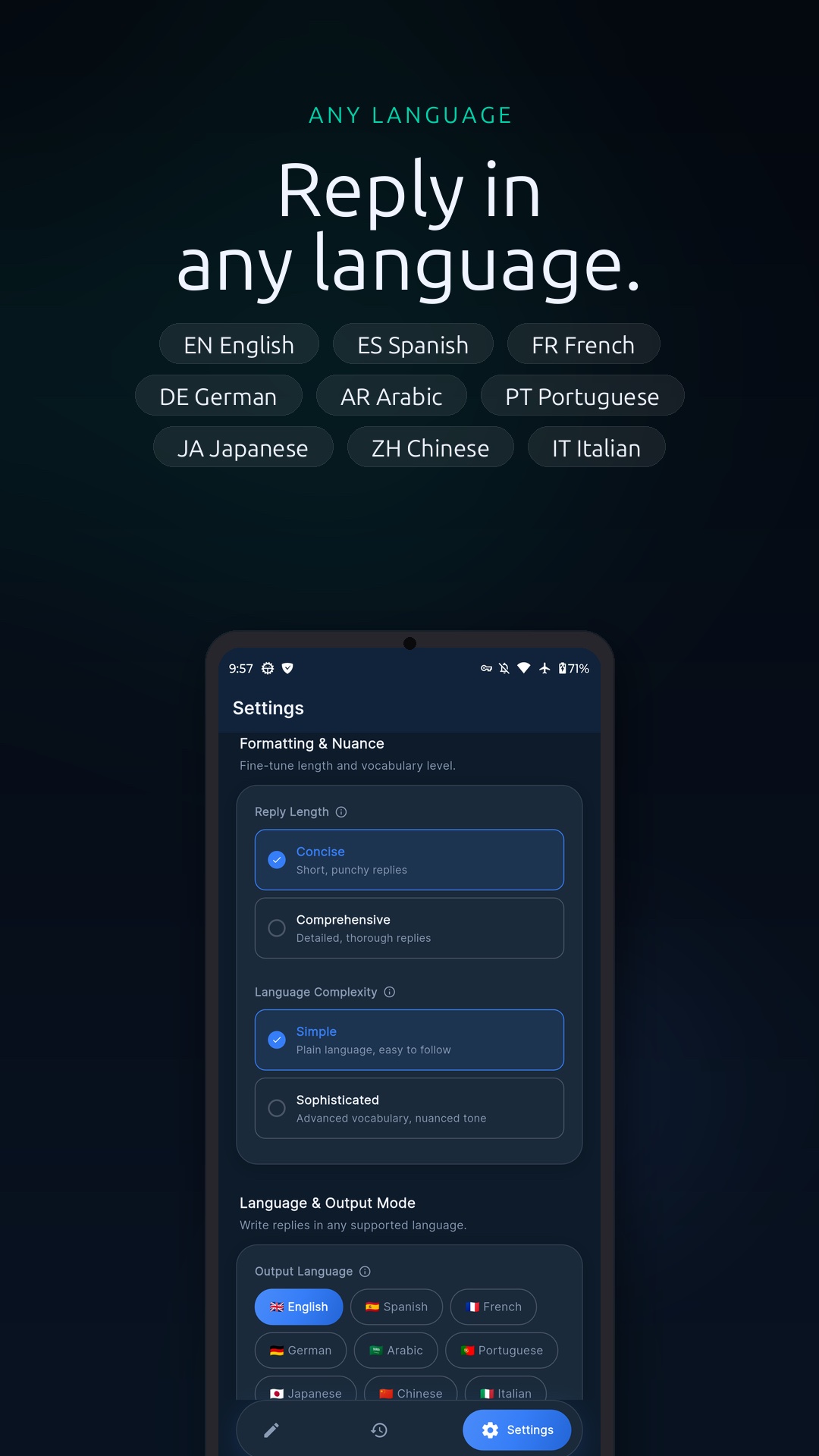ReplyRight — language options