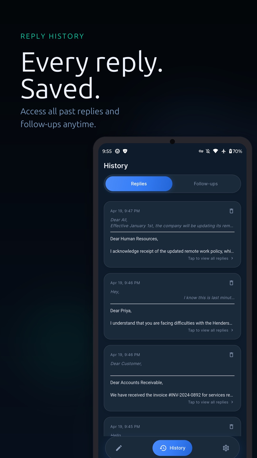 ReplyRight — reply history