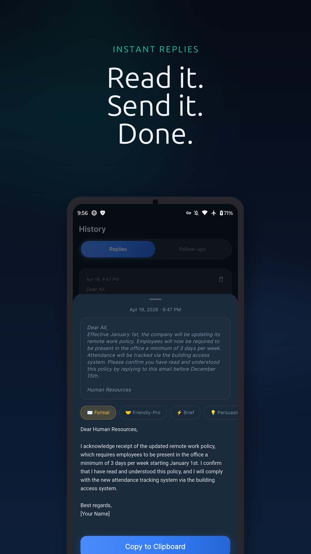 ReplyRight — reply detail view