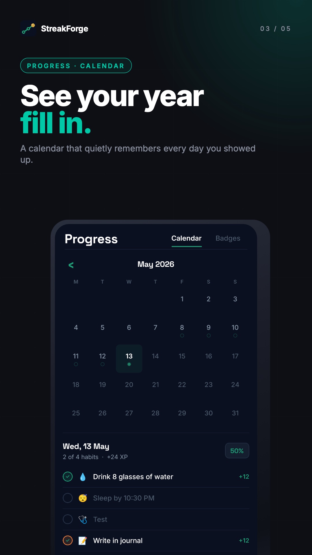 StreakForge — streak calendar