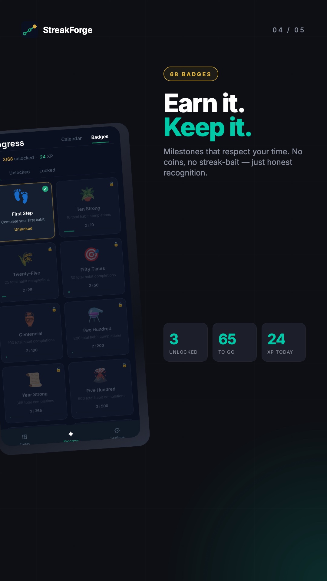 StreakForge — badges and achievements